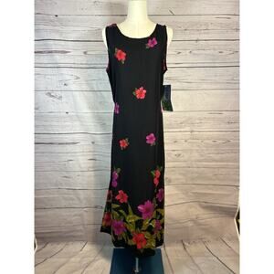 NWT Jane Ashley Black Tropical Hibiscus Dress Medium